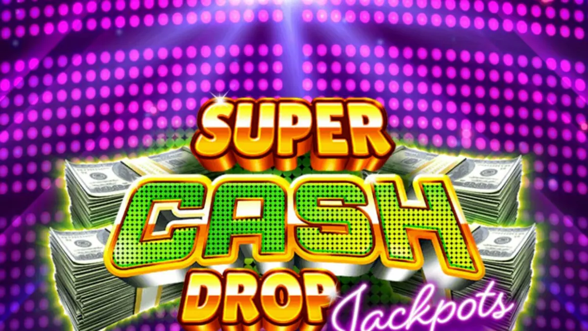 Tampilan visual neon dari slot Super Cash Drop Jackpots