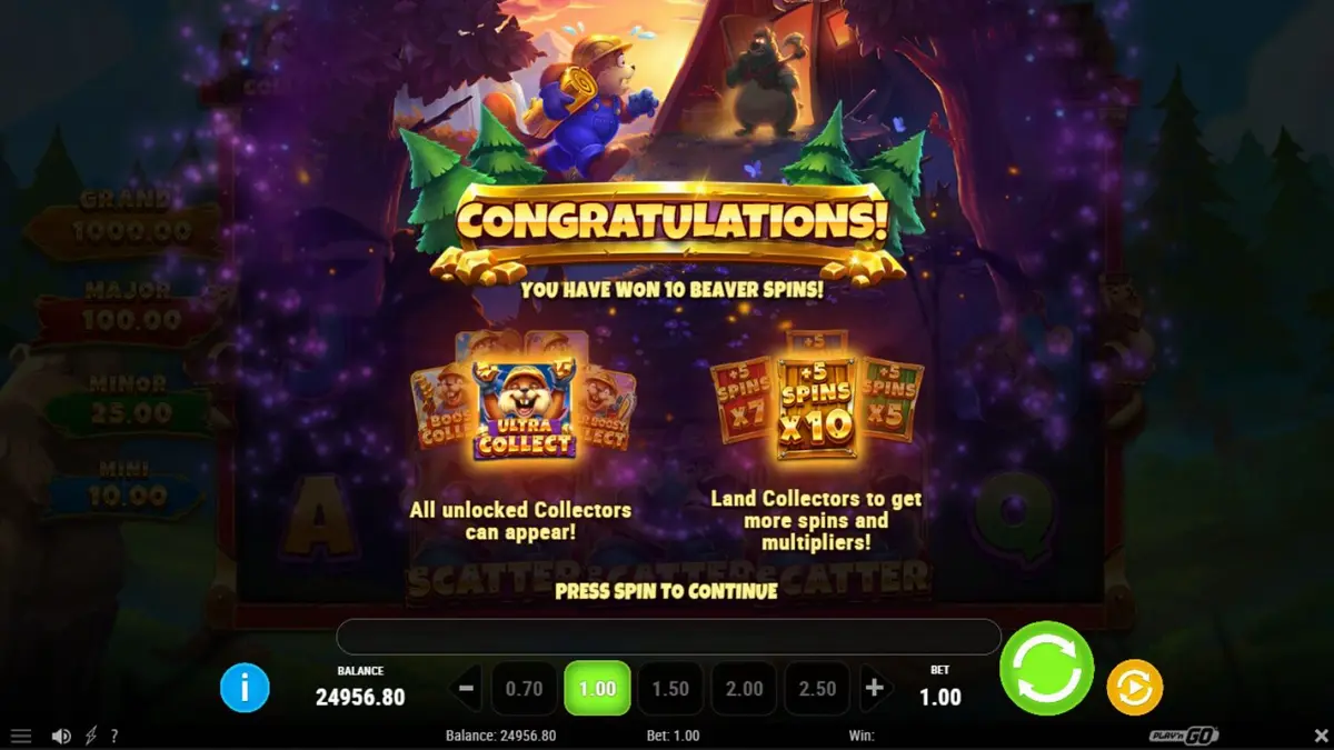 Tampilan visual slot Gnaw’n Gold dengan tema hutan dan berang-berang