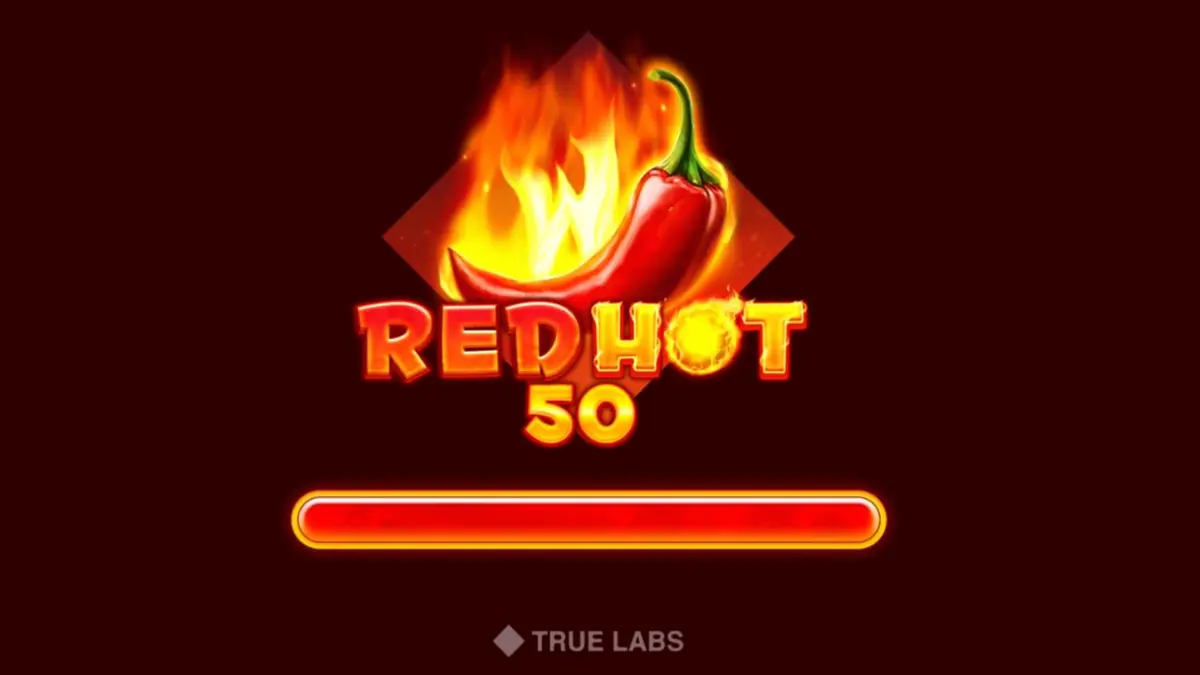Tampilan visual slot Red Hot 50 dengan tema buah dan api